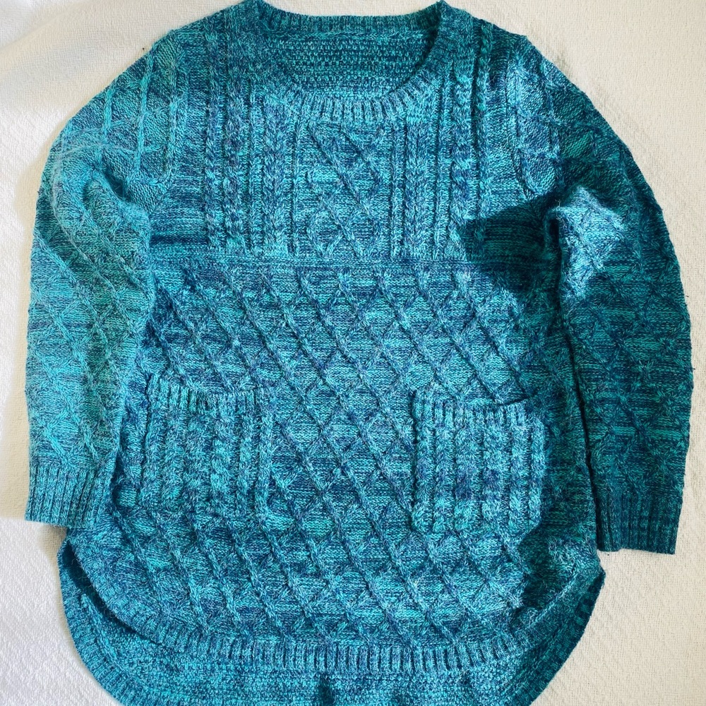 Elf Sack crew neck turquoise blue heather hi-lo sweater